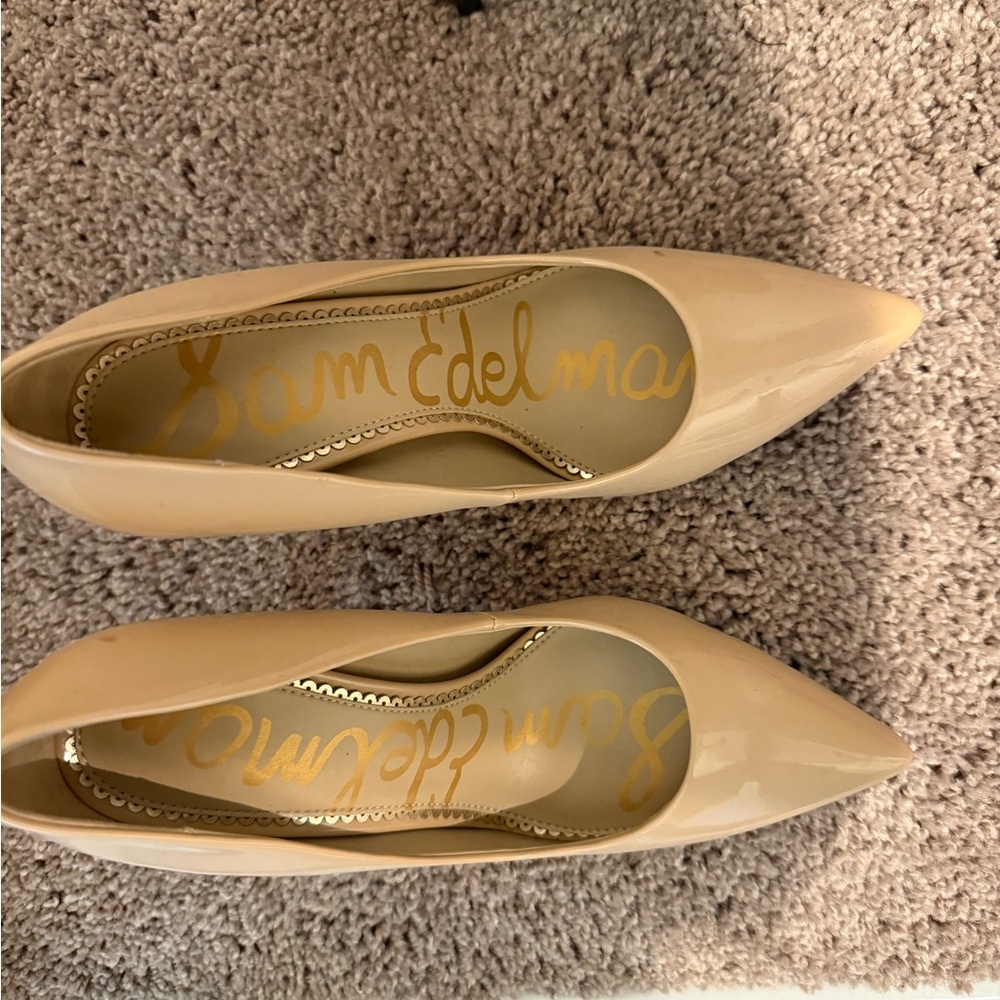 Sam Edelman Beige Patent Pointed Toe Pumps